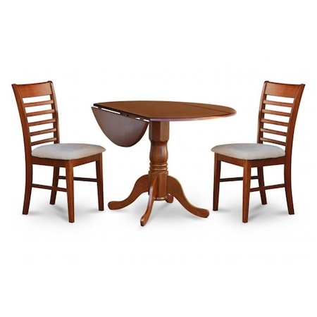 East West Furniture East West Furniture DLML3-SBR-C 3PC Kitchen Round Table with 2 Drop Leaves and 2 Ladder-back Chairs with Microfiber Upholstered Seat DLML3-SBR-C